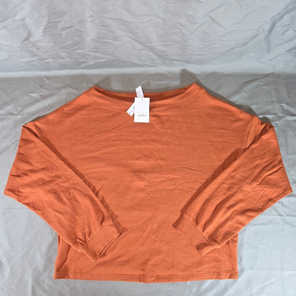 Auden Womens Fall Orange Long Sleeve Lounge Top Boat Neck XS 020 02 5349
